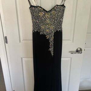 Crystal Dolls strapless black, bejeweled prom dress